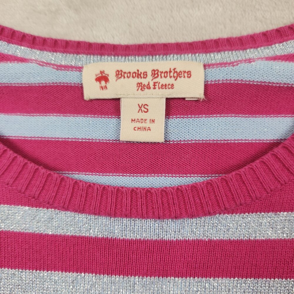 Brooks Brothers Pink and Silver Metallic Striped Womens Sweater Top Size XS - Picture 3 of 9